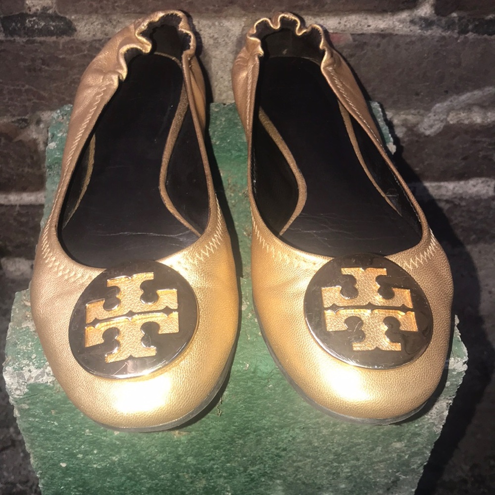 Tory Burch Gold Leather Flats size 7 1/2